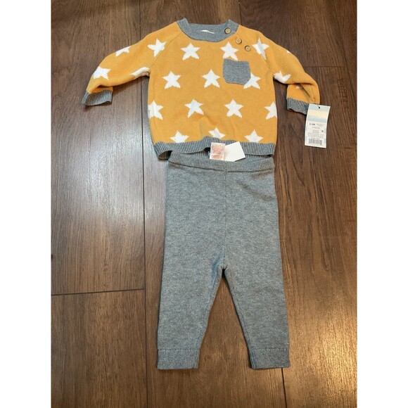 knit 0-3 month star unisex neutral outfit 2 piece nwt cat & jack - Picture 1 of 4